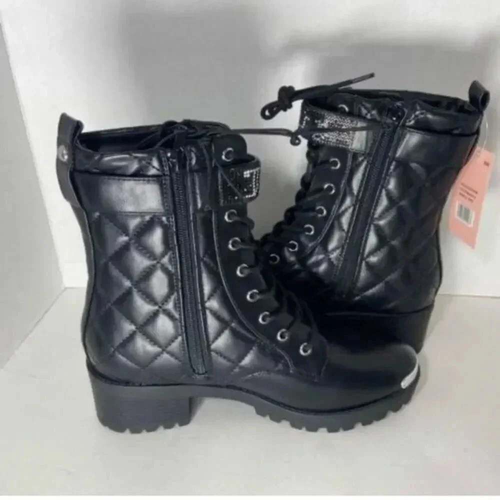 NWT Juicy Couture Quilted Combat Black Boot NWOB Bling Rhinestone Moto Size 8.5